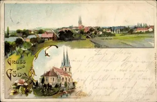 Litho Göda in der Oberlausitz, Panorama, Kirche