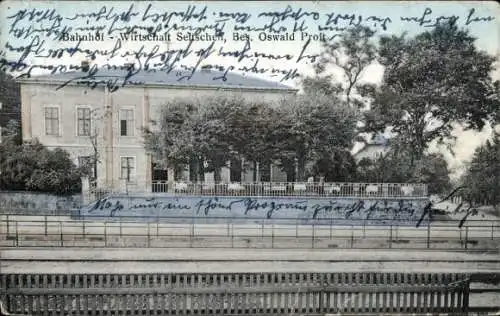 Ak Seitschen Göda in der Oberlausitz, Bahnhof-Wirtschaft