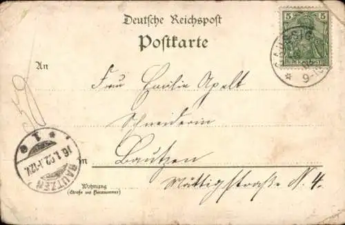 Litho Gaußig in der Oberlausitz, Schloss, Gasthof, Post