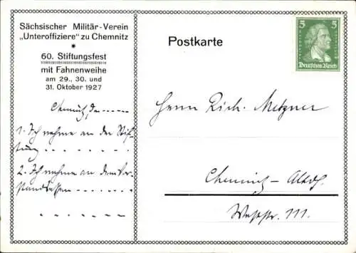 Ak Chemnitz in Sachsen, Sächsischer Militär-Verein Unteroffiziere, Neue Fahne