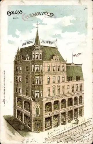 Litho Chemnitz in Sachsen, Warenhaus Julius Wedell