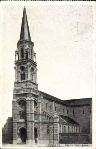 Ak Roeselare Roeselaere Rousselare Roulers Westflandern, Eglise Saint-Amand, neugotischer Kirchtu