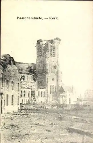 CPA Paschendaele Passchendaele Flandre occidentale, destruit Église
