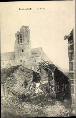 Ak Paschendaele Passendale Westflandern, Zerstörte Kirche, Trümmer, Ruine