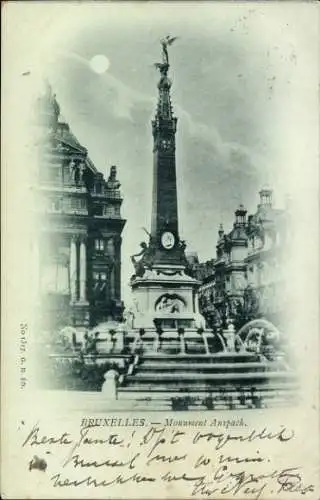 Ak Bruxelles Brüssel, Monument Anspach,  Architektur, schwarz-weiß Fotografie