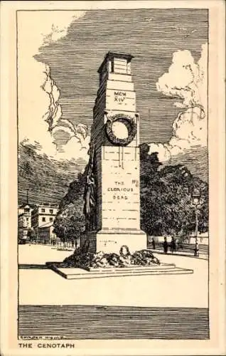 Ak Westminster London City, Cenotaph, MCM XIV, monument für gefallene Soldaten, Zeichnung