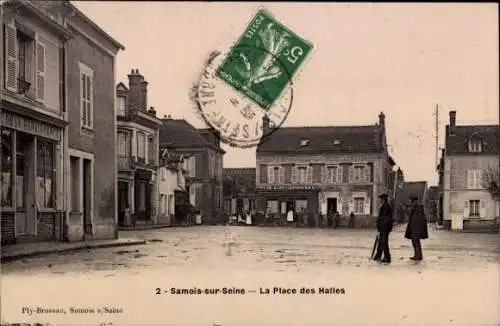 Ak Samois sur Seine Seine et Marne, La Place des Halles
