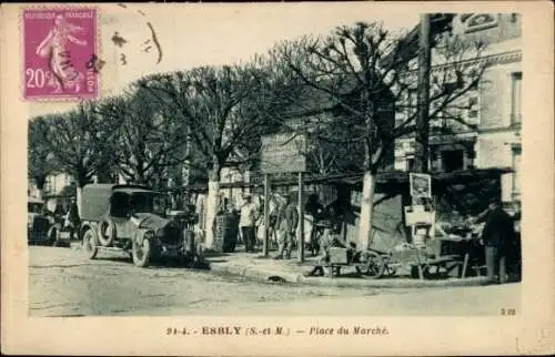 Ak Esbly Seine et Marne, Fotografie von  Markt, Autos, Bäume, Poststempel