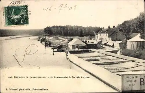 Ak Fontainebleau Seine et Marne, Restaurant, Port de Valvins, Umgebung  Flussansicht