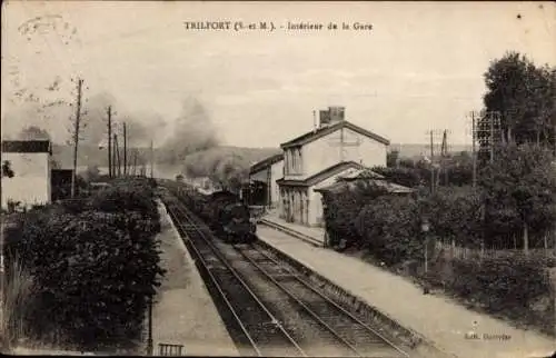 Ak Trilport Seine et Marne, Bahnhof, Dampflok