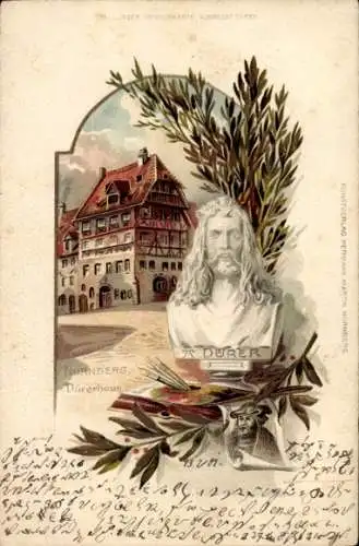 Präge Litho Nürnberg in Mittelfranken Bayern, Albrecht Dürer, Dürerhaus, Büste