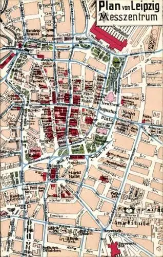 Stadtplan Ak Leipzig, Messzentrum, Leipziger Messe, Augustusplatz, Hauptbahnhof, Universität