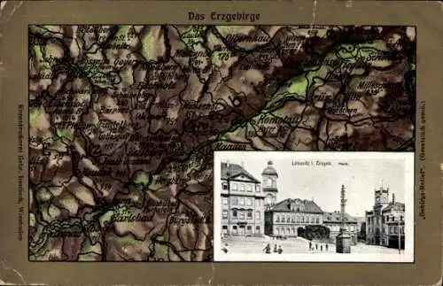 Relief Landkarten Ak Lößnitz Lössnitz im Erzgebirge, Markt