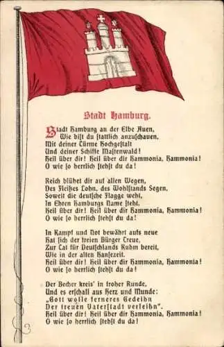 Wappen Ak Hamburg, Stadt Hamburg an der Elbe Auen, Gedicht, Flagge