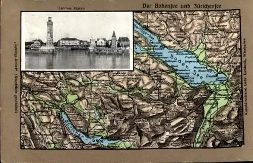 Relief Landkarten Ak Lindau am Bodensee Schwaben, Hafen