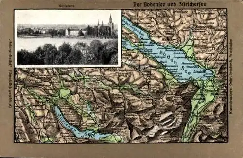 Relief Landkarten Ak Konstanz am Bodensee, Panorama, Münster