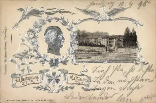 Präge Passepartout Ak Friedrichsruh Aumühle im Herzogtum Lauenburg, Schloss, Fürst Bismarck