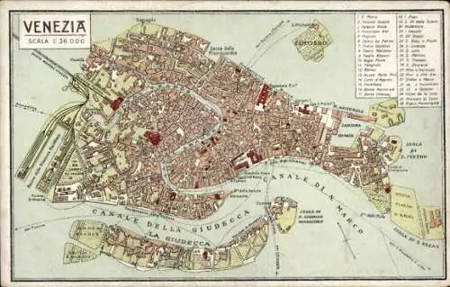 Stadtplan Ak Venezia Venedig Veneto, Gesamtansicht, Canale della Giudecca, Canale di S. Marco