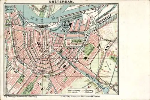 Stadtplan Ak Amsterdam Nordholland Niederlande, Binnenamstel, IJ, Dijksgracht, Hafen