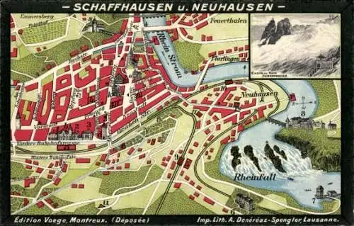 Stadtplan Ak Schaffhausen am Rhein Schweiz, Rheinfall, Hotel National, Neuhausen