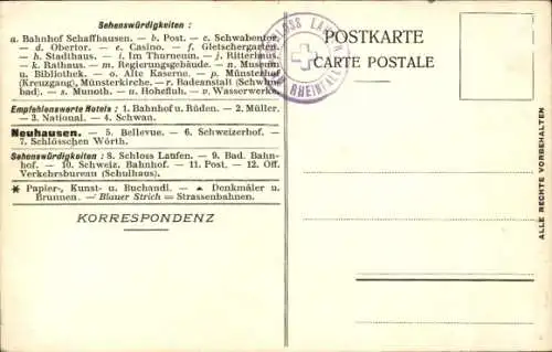 Stadtplan Ak Schaffhausen am Rhein Schweiz, Rheinfall, Hotel National, Neuhausen