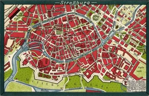 Stadtplan Ak Strasbourg Straßburg Elsass Bas Rhin, Altstadt, Militär-Gelände