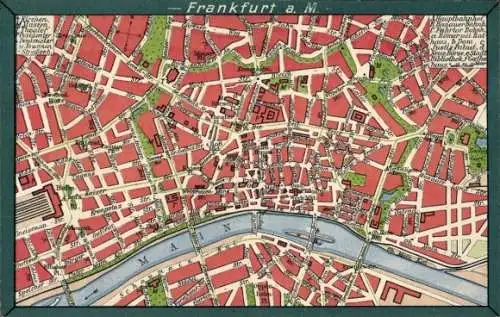 Stadtplan Ak Frankfurt am Main, Altstadt, Zeil, Bahnhof