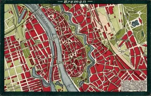Stadtplan Ak Hansestadt Bremen, Altstadt, Weser, Bürgerpark
