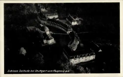 Ak Stuttgart, Schloss Solitude, Schloss Solitude, vom Flugzeug aus, Nachtaufnahme,  Architektur