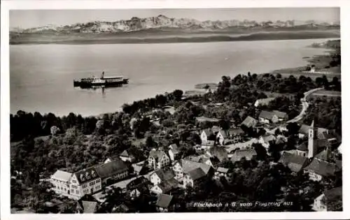 Ak Fischbach Friedrichshafen am Bodensee, Luftaufnahme von Fischbach, Bodensee, mit Schiff,  