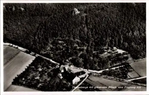 Ak Langenstein Halberstadt im Harz, Thekenberge, Fliegeraufnahme, gläserner Mönch