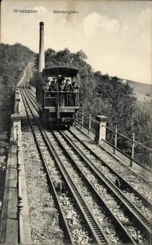 Ak Wiesbaden in Hessen, Nerobergbahn, Dampflok, Bahnstrecke, Landschaft, Historisch
