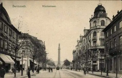 Ak Darmstadt in Hessen, Rheinstraße, Stadtansicht, Gebäude, Straßenverkehr