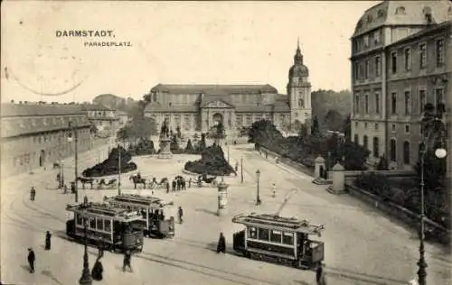 Ak Darmstadt in Hessen, Paradeplatz, Straßenbahnen