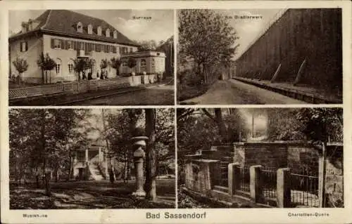 Ak Bad Sassendorf in Westfalen, Kurhaus, Am Gradierwerk, Musikh-le, Charlotten-Quelle