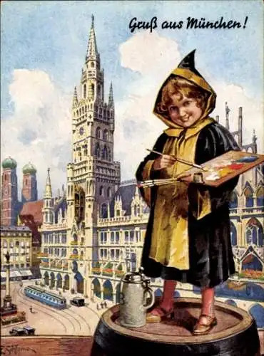 Künstler Ak Schlemo, E., München, Münchner Kindl, Farben