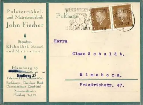 Ak Hamburg, Werbung, Polstermöbel- und Matratzenfabrik John Fischer