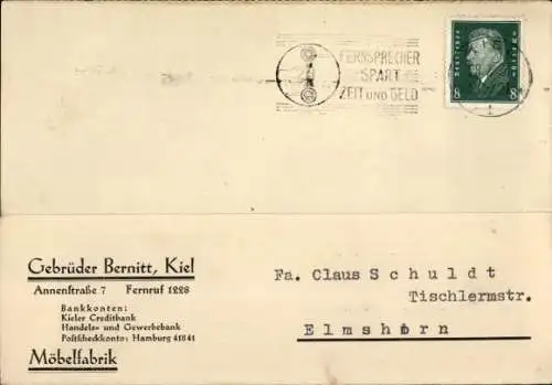 Ak Kiel, Gebrüder Bernitt, Möbel, Bankkonten, Fernsprecher, Werbung