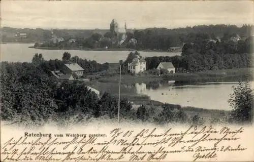Ak Ratzeburg im Herzogtum Lauenburg, Aussicht auf  Weinberg, Häuser, See, Burg