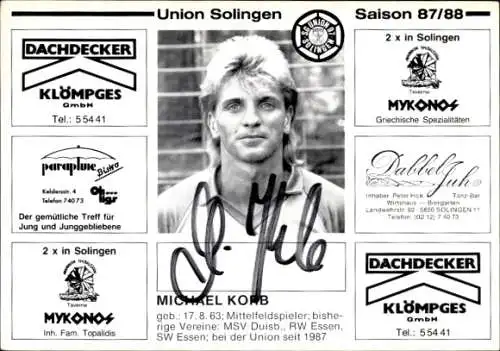 Autogrammkarte Fußballer Michael Korb, SG Union Solingen, Autogramm