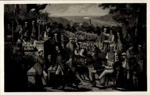 Studentika Künstler Ak Heidelberg, Gasthaus zur Hirschgasse, Corps Saxoborussia 1864-65, Karl August