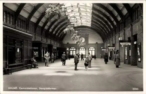 Ak Malmö Schweden, Zentralbahnhof, Halle