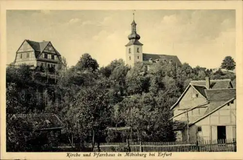 Ak Möbisburg Erfurt in Thüringen, Kirche und Pfarrhaus