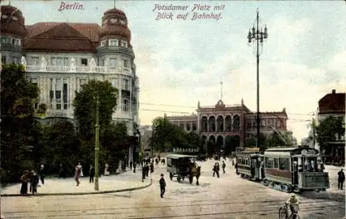 Ak Berlin Tiergarten, Potsdamer Platz, Bahnhof, Straßenbahn Linie 15