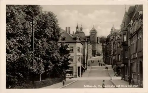 Ak Mittweida in Sachsen, Deckerstraße mit Blick zur Post