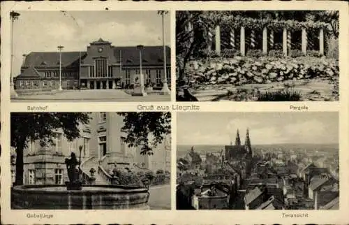 Ak Legnica Liegnitz Schlesien, Bahnhof, Pergola, Gabeljürge, Teilansicht