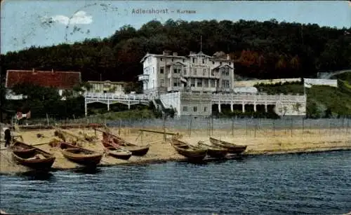 Ak Adlershorst Sopot Gdańsk Zoppot Danzig, Adlershorst Kurhaus, Boote, Strand, Wasser, Natur