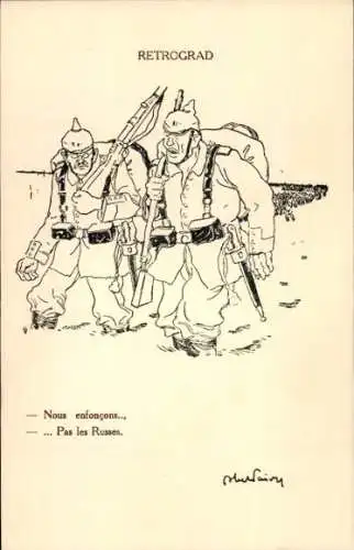 Künstler Ak Deutsche Soldaten auf dem Weg in die Heimat, Frankreich, Propaganda