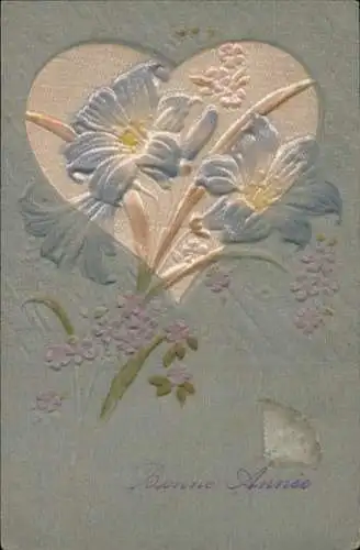 Präge Material Ak Blumen, Kitsch