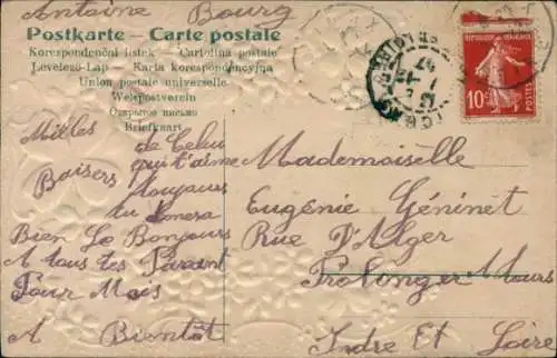 Präge Ak Ich bringe Glück, Blumengruß, Kleeblätter